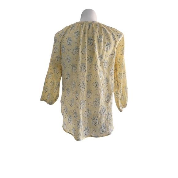 CHAPS | WOMENS BUTTON FRONT PEASANT BOHO BLOUSE YELLOW FLORAL L - Picture 6 of 6